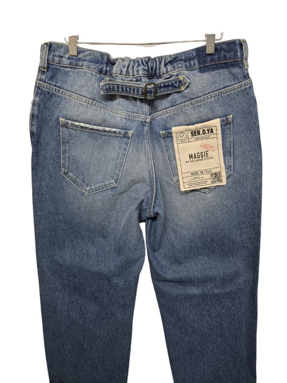 Ser.O.Ya Maggie Mid Rise Vintage Straight Jeans Organic Cotton Italy Snap Hem